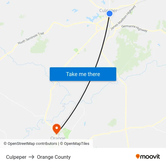 Culpeper to Orange County map