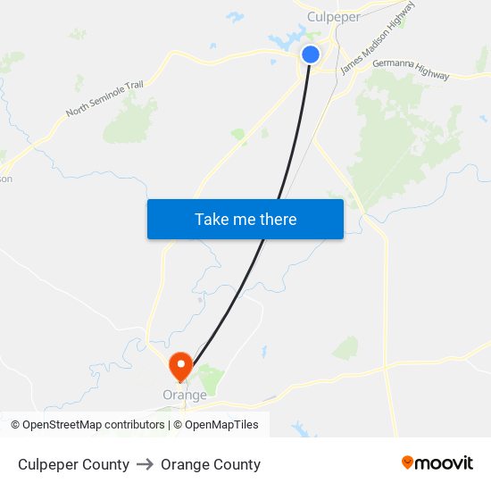 Culpeper County to Orange County map