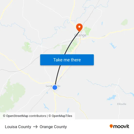 Louisa County to Orange County map