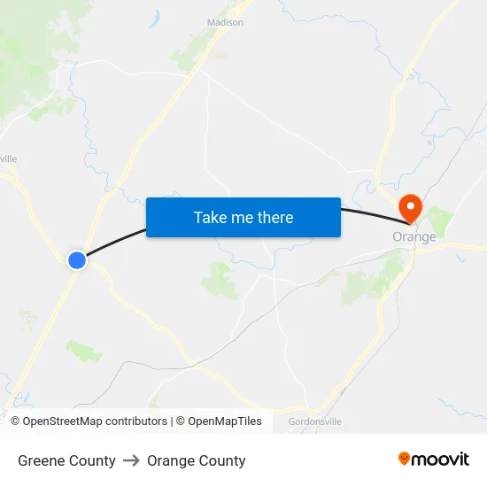 Greene County to Orange County map