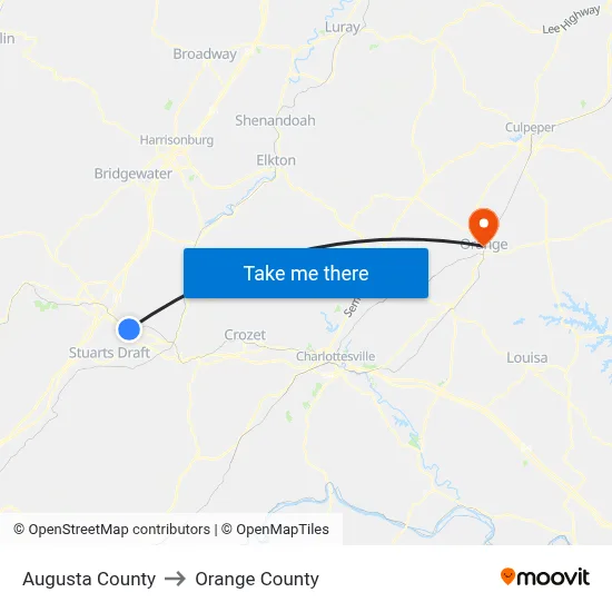 Augusta County to Orange County map