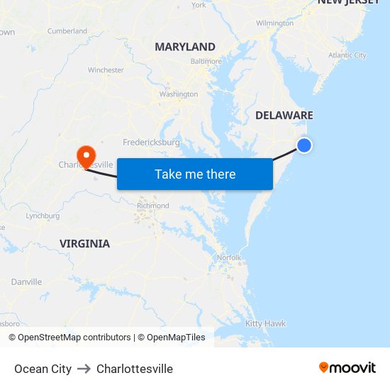 Ocean City to Charlottesville map