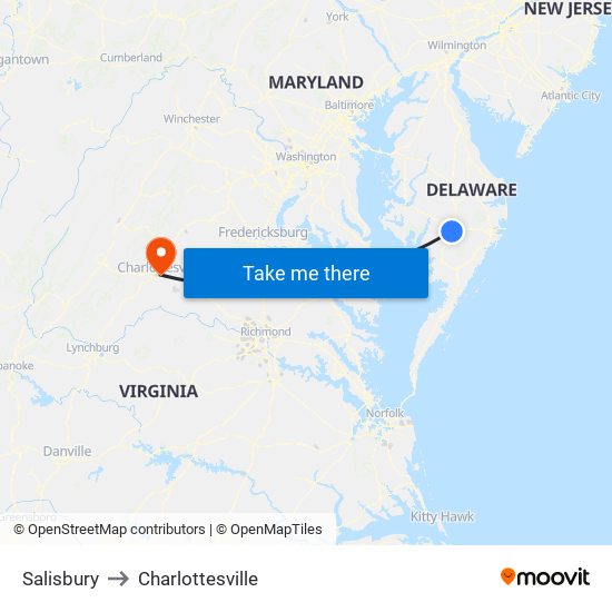 Salisbury to Charlottesville map