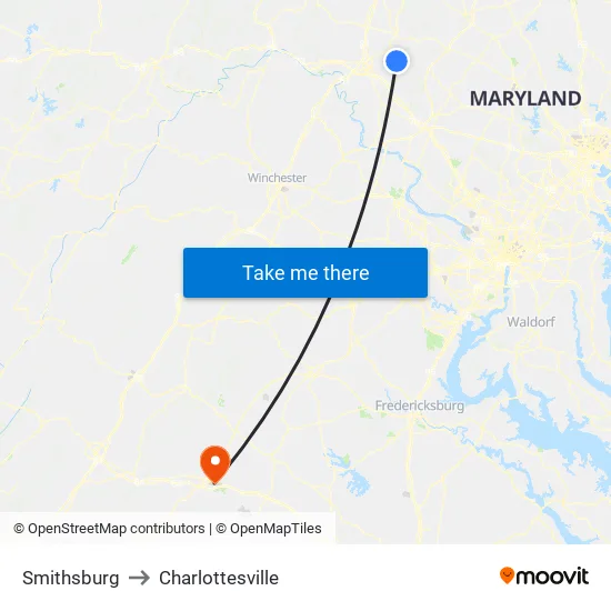 Smithsburg to Charlottesville map