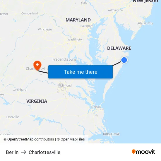 Berlin to Charlottesville map