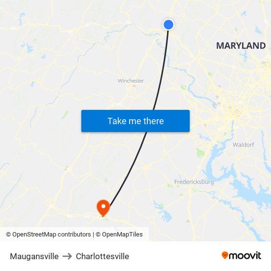 Maugansville to Charlottesville map