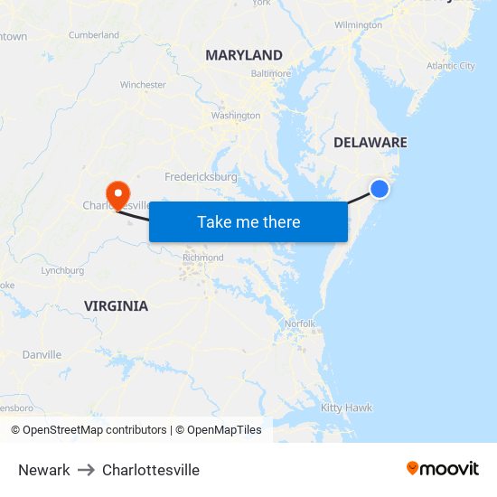 Newark to Charlottesville map