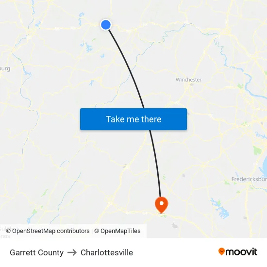 Garrett County to Charlottesville map