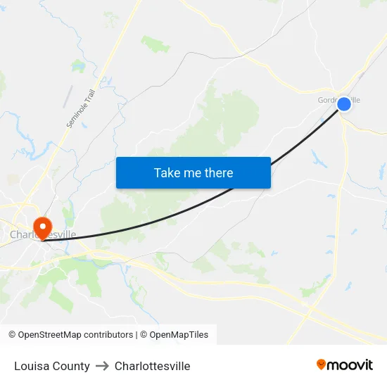 Louisa County to Charlottesville map