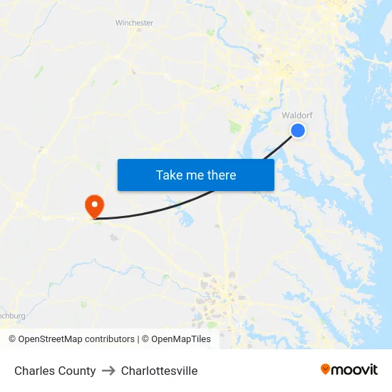 Charles County to Charlottesville map
