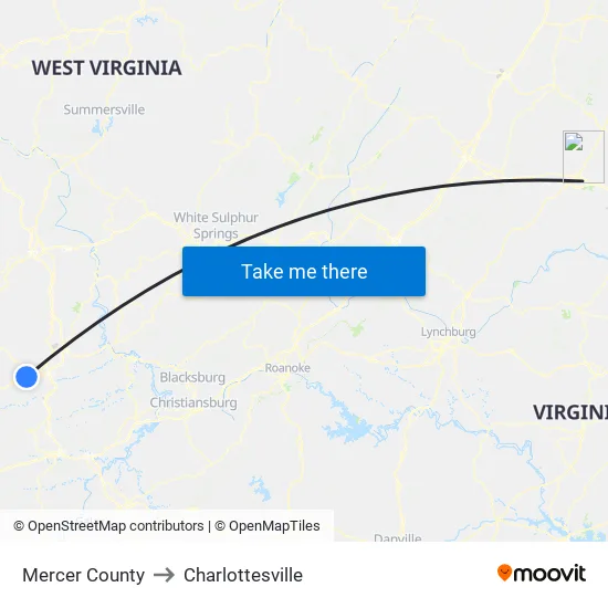 Mercer County to Charlottesville map
