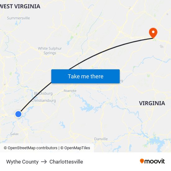 Wythe County to Charlottesville map