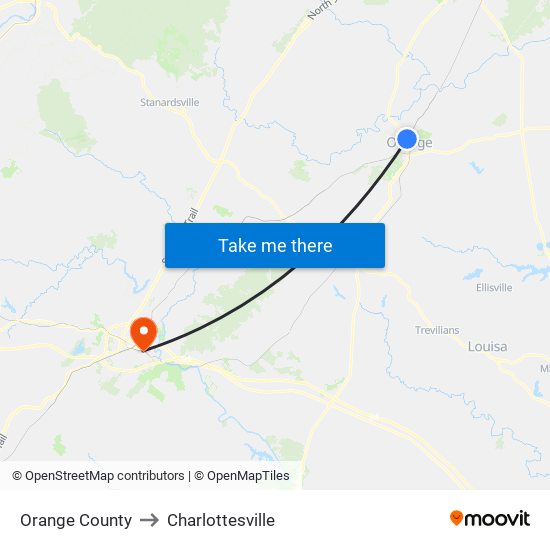 Orange County to Charlottesville map