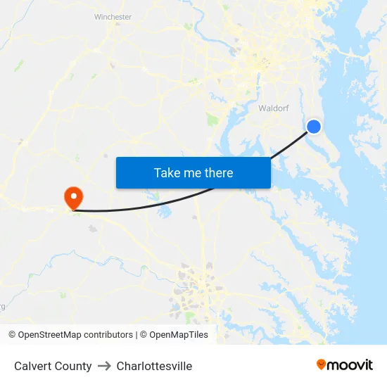Calvert County to Charlottesville map