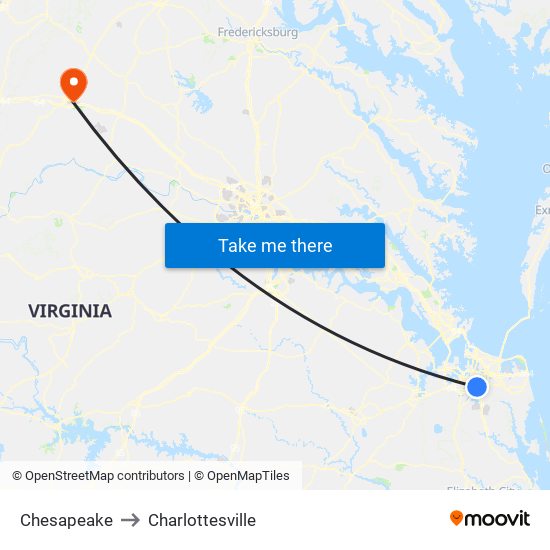Chesapeake to Charlottesville map