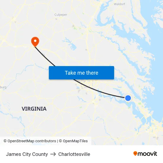 James City County to Charlottesville map