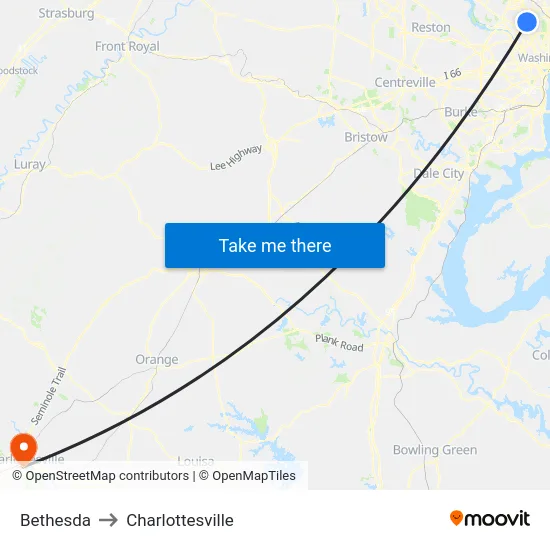 Bethesda to Charlottesville map