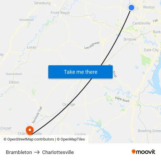 Brambleton to Charlottesville map