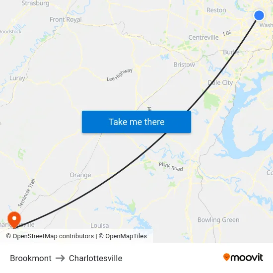 Brookmont to Charlottesville map