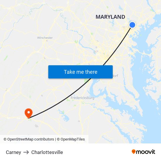 Carney to Charlottesville map