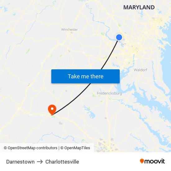 Darnestown to Charlottesville map