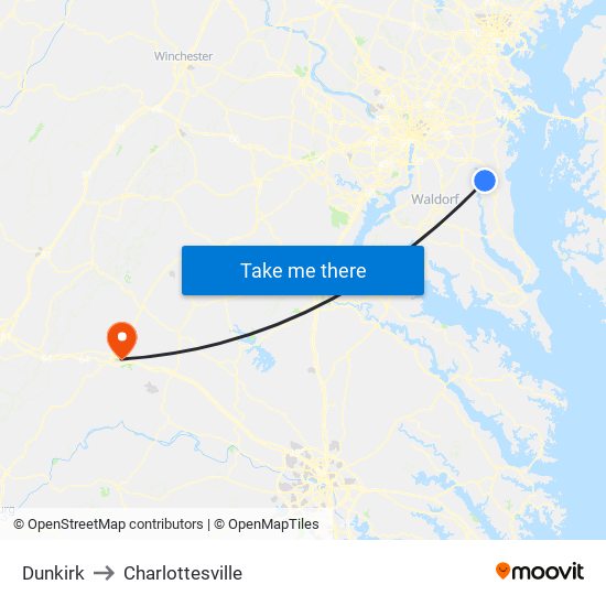 Dunkirk to Charlottesville map