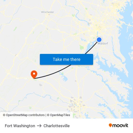 Fort Washington to Charlottesville map