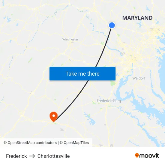Frederick to Charlottesville map