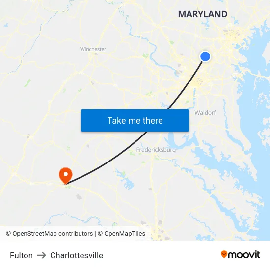 Fulton to Charlottesville map