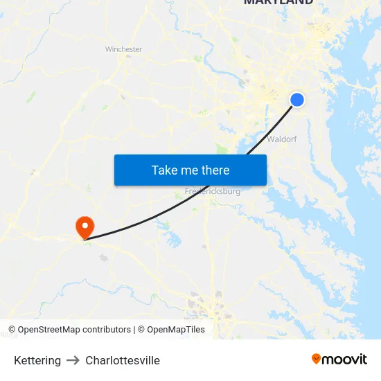 Kettering to Charlottesville map