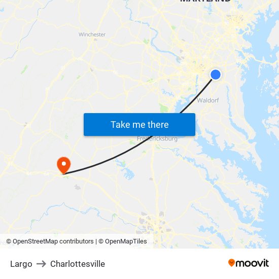 Largo to Charlottesville map