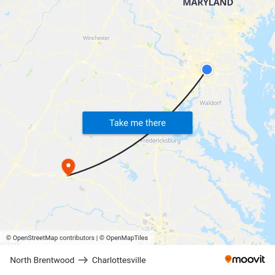 North Brentwood to Charlottesville map