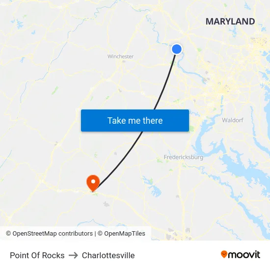 Point Of Rocks to Charlottesville map