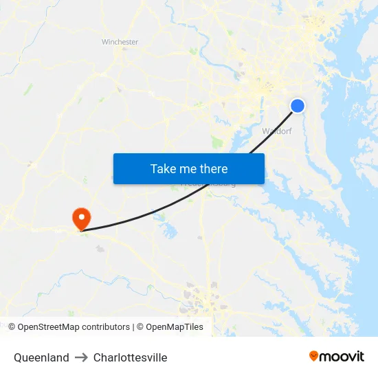 Queenland to Charlottesville map