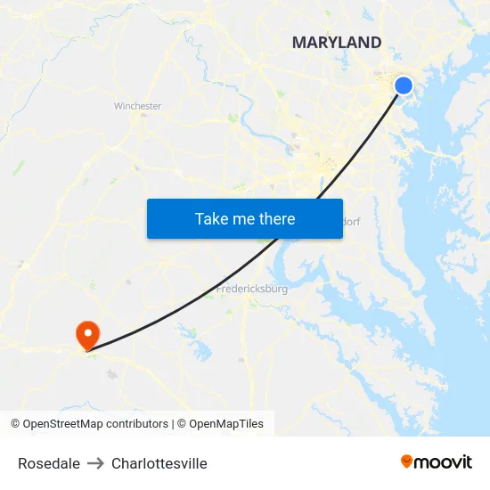 Rosedale to Charlottesville map