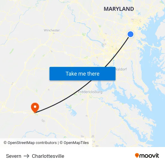 Severn to Charlottesville map