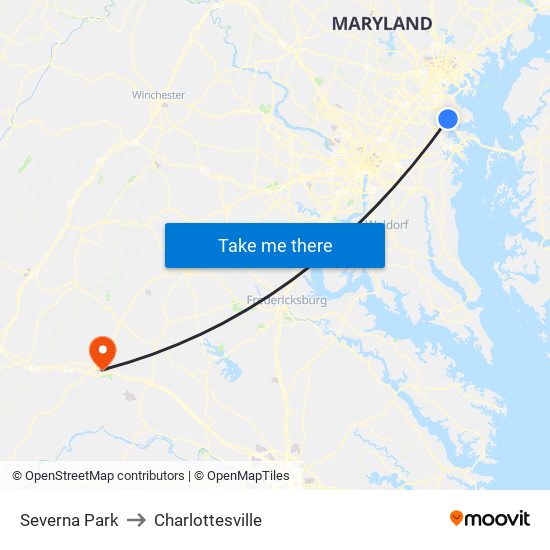 Severna Park to Charlottesville map