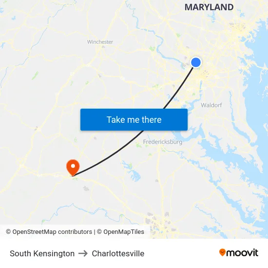 South Kensington to Charlottesville map