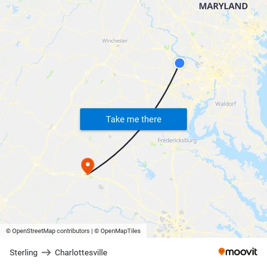 Sterling to Charlottesville map