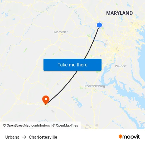 Urbana to Charlottesville map