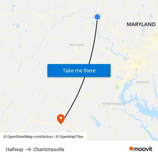 Halfway to Charlottesville map