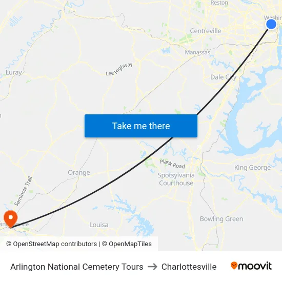 Arlington National Cemetery Tours to Charlottesville map