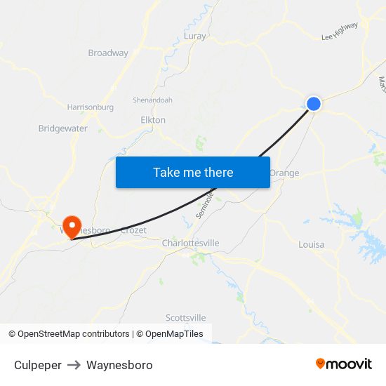 Culpeper to Waynesboro map