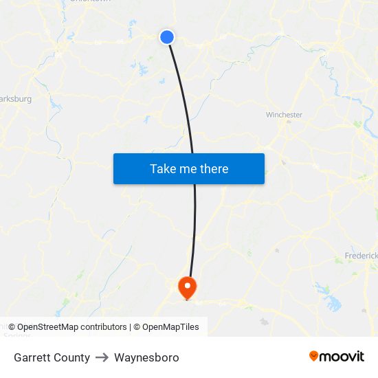 Garrett County to Waynesboro map