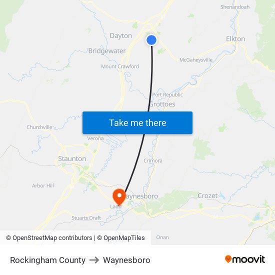 Rockingham County to Waynesboro map