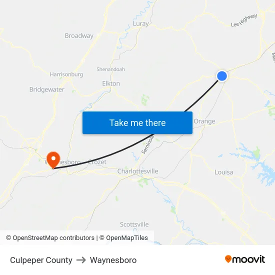 Culpeper County to Waynesboro map