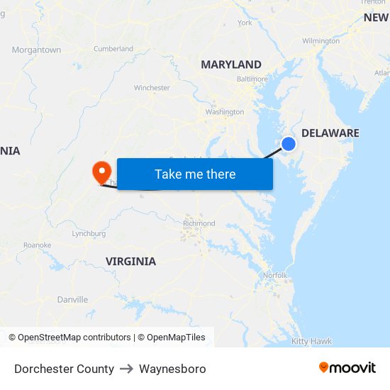 Dorchester County to Waynesboro map