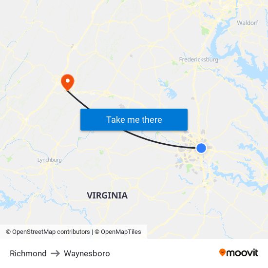 Richmond to Waynesboro map