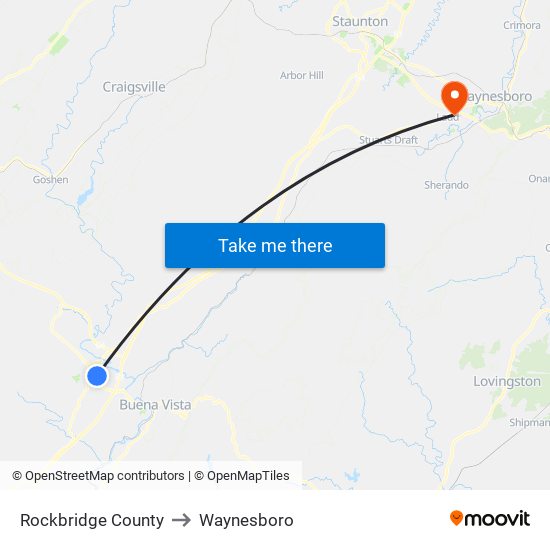 Rockbridge County to Waynesboro map