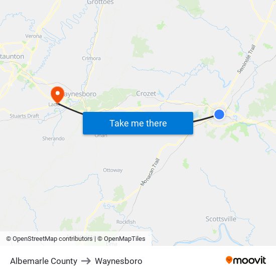 Albemarle County to Waynesboro map